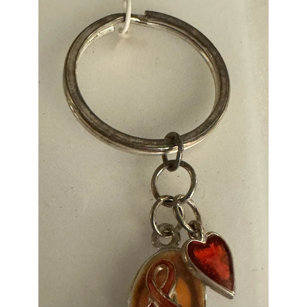 Flip Flop Keychain Charm Red Heart‎ Enamel Pink Rhinestones Awareness Ribbon